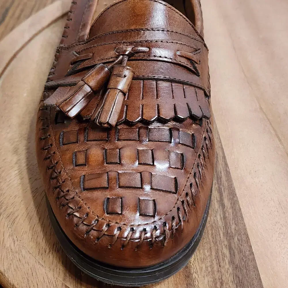 Giorgio Brutini Shoes Mens Size 10 Brown Leather Tassel Woven Slip On Dress